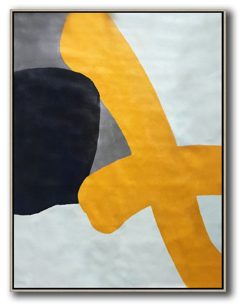 Original Extra Large Wall Art,Vertical Contemporary Art,Modern Canvas Art,Yellow,White,Black,Navy Blue.etc